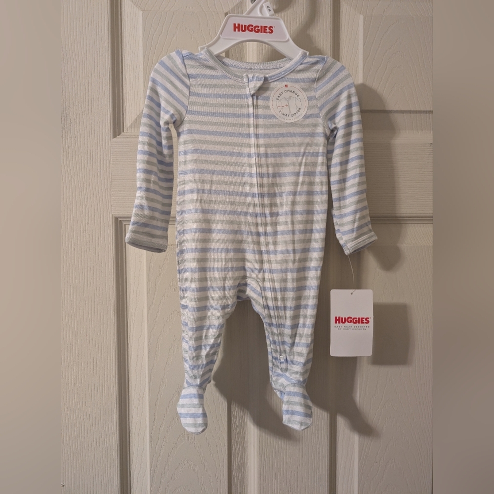 Blue and White Striped Footie Pajama One Piece